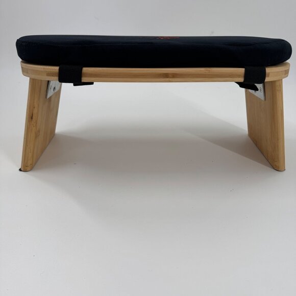 Foldable Bamboo Meditation Bench With Cushion & Red Lotus Embroidery - Picture 2 of 13